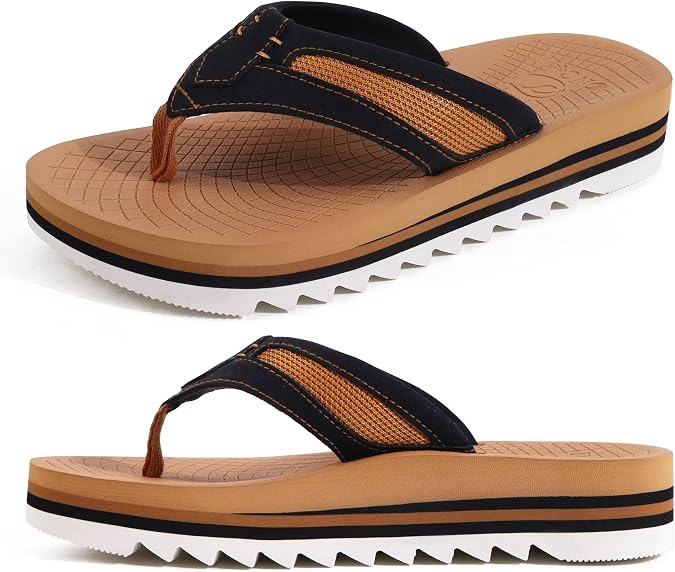 ONCAI Men's Flip Flops with Arch Support Orthotic Cushion Recovery Walking Slide Sandals for Man with Platform Summer Comfortable Soft Thong Sandals Slip-on Rubber Soles Size US 7-15
