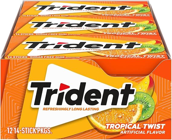 Trident Tropical Twist Sugar Free Gum - Xylitol and - 12 Pack 168 Pieces Total