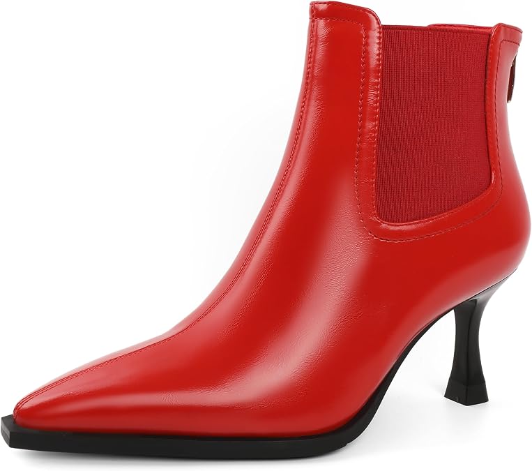 Ankle Boots for Women Pointed Toe Chelsea Short Booties with Back Zipper 2.75 Inch
