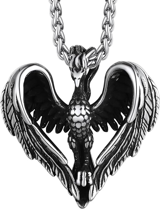 Richsteel Stainless Steel Silver/Black Phoenix Pendant Necklace for Men