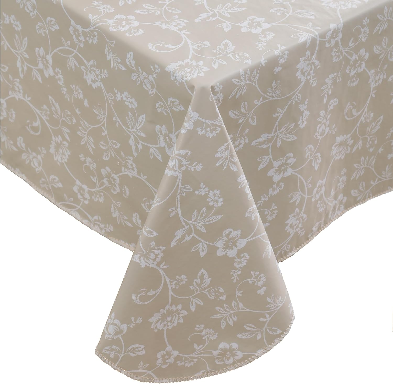 Heavy Duty Vinyl Tablecloth with Flannel Backing Waterproof Oil-Proof Plastic Table Cloth Stain-Resistant Wipeable Rectangle or Square Table Cover for Indoor and Outdoor Beige Floral,52x70 Inch
