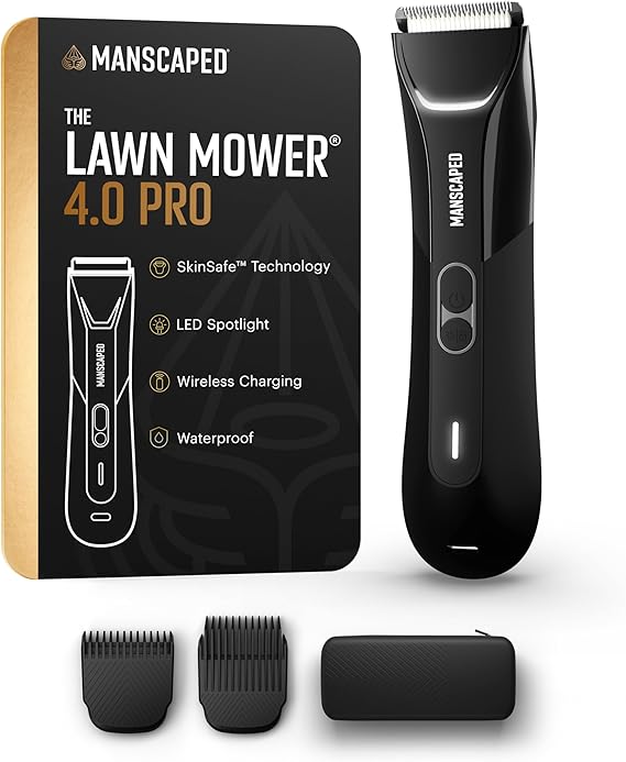 MANSCAPED The Lawn Mower 4.0 PRO - Groin & Body Hair Trimmer, Updated SkinSafe Trimmer Blade, Waterproof Wet/Dry Groomer, USB-C & Wireless Charging Compatible, Mens Ball Shaver with Travel Lock