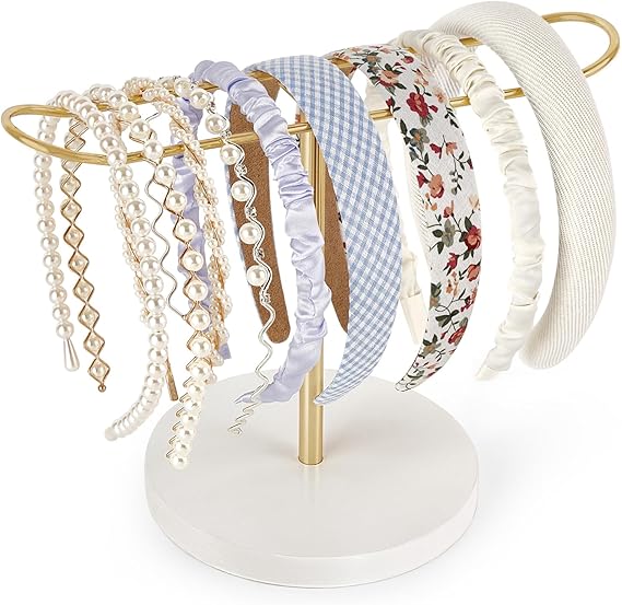 Dahey Headband Holder Organizer Storage Hairband Hair Hoop for Women Girls | Metal Hair Accessories Organizer, Stores Bracelets, Space Saving Display, Quick Pick, Fits Dorm Bedroom Living Room, Gold