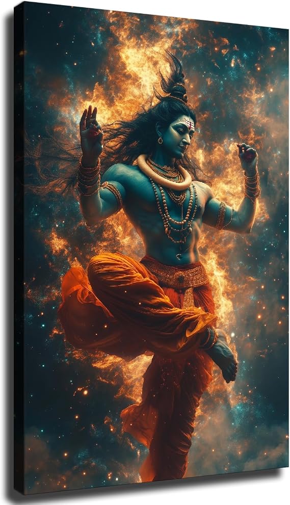 LXZNRQU Cosmic Dance of Lord Shiva Painting Wall Art, Nataraja Tandava Pose Framed Poster Ready To Hang, Divine Hindu Spiritual Wall Art,Meditation Decor (Wrapped Canvas,1624 inch)