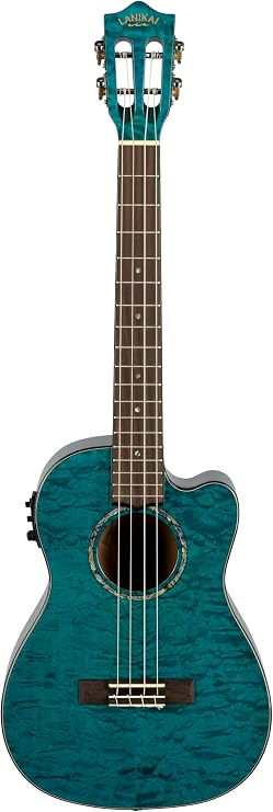 Lanikai Quilted Maple Blue Stain Baritone A/E Ukulele with Foam Case (QM-BLCEB)