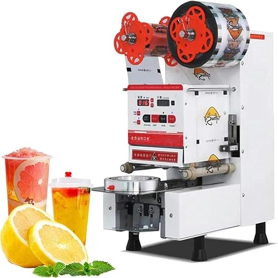 Paper and Plastic,90/95MM Full Automatic Cup Sealer Machine,600-800 Cups/H Bubble Tea/Milk Tea/Juice/Drink Sealing Machine with Digital Control LED Panel,for PP PE PC Cup Sealing(White)