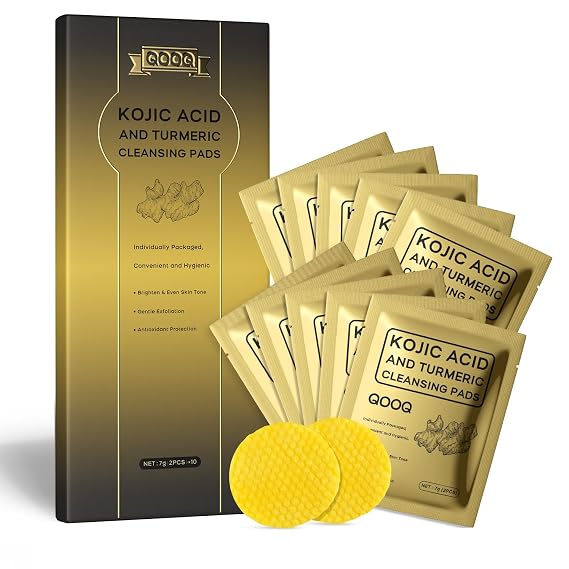 Individually Sealed Turmeric Kojic Acid Cleansing Pads - Stays Fresh, Hygienic! (20 Pads) - Gentle Brightening Exfoliator for Dark Spots & Hyperpigmentation, Travel-Size