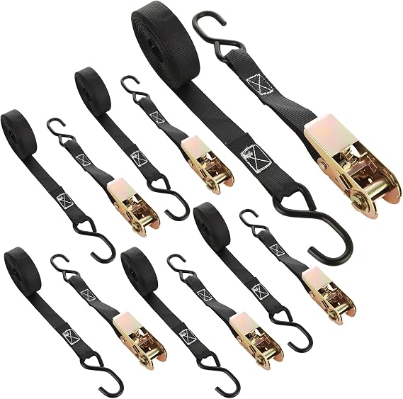 6 Pcs 1 Inch Ratchet Straps Heavy Duty 20ft Tie Down Strap Ratchet with Hooks, 2200 LBS Break Strength, Black Cargo Ratchet Straps for Motorcycle Straps Tie Downs, Appliances, Equipment