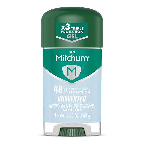 Mitchum Mens Triple Odor Protection Antiperspirant & Deodorant Gel, Unscented, 48HR Protection, 2.25 oz