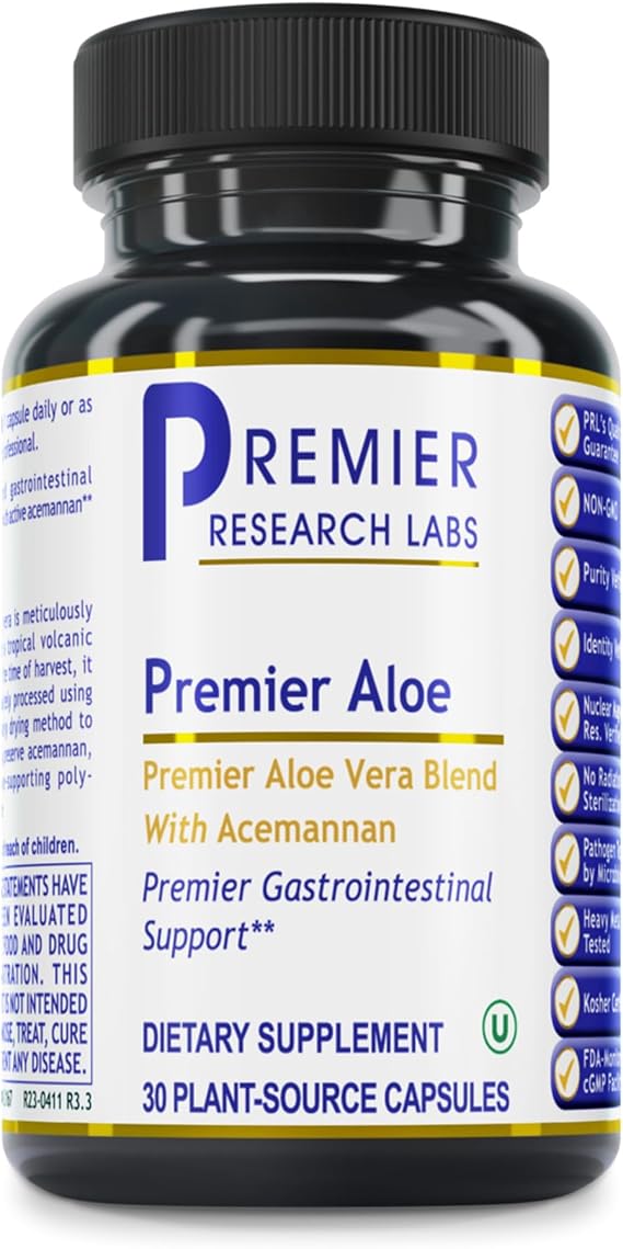 Premier Research Labs Premier Aloe - Aloe Vera Capsules, Aloe Vera Supplement, Acemannan, Aloe Pills for Digestive Health & Immune Support, Aloe Gel Extract Caps - 30 Vegetarian Capsules