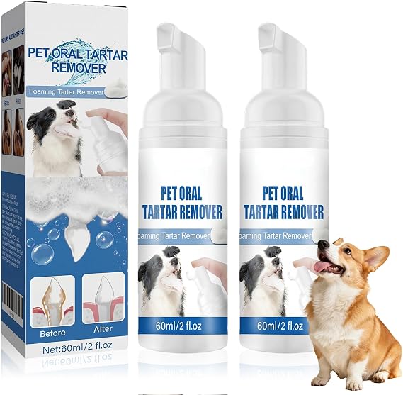 2PCS Pet Dental Tartar Remover,Pet Dental Foaming Care Spray,Oral Spray for Dogs Teeth Cleaning,Dog Breath Freshener,Reduce Tartar for Cats and Dogs