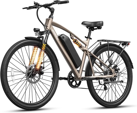 QRONGE Electric Bike for Adults, Full Suspension Ebike, 1000W Peak Motor 486Wh Battery, 28MPH(PAS Mode) Mountain Electric Bicycles, Up to 70 Miles, 7 Speed, 26'' Tire, Zephyr