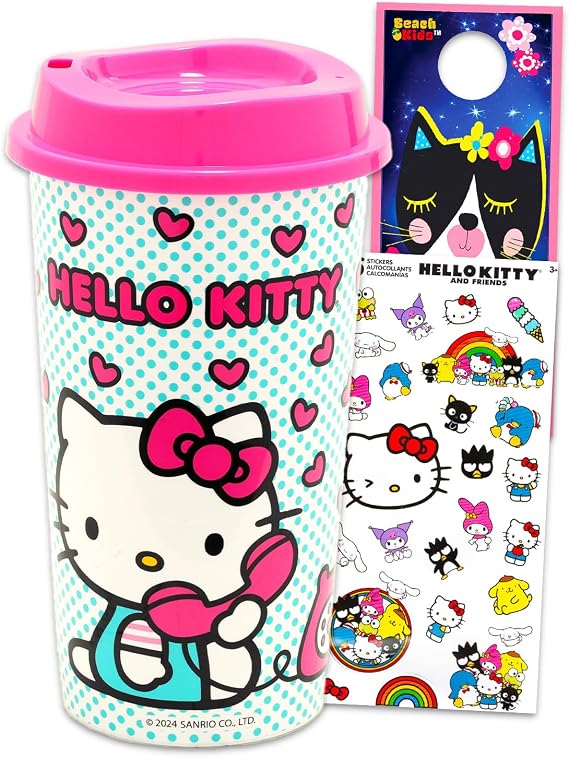 Hello Kitty Travel Cup Set - Bundle with Hello Kitty Tumbler with Lid Plus Stickers and More | Travel Mug Party Favor School Supplies