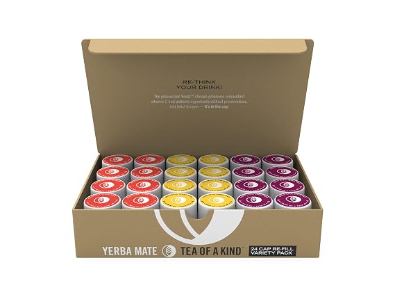 Tea of a Kind Drink Mix - 24 Caps Variety Pack - For TOAK Reusable Bottle (Yerba Mate Variety Pack) Raspberry, Pineapple Coconut, Berry Basil...