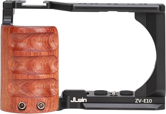 Hersmay ZV-E10 Camera Cage with Wooden Side Handle Cage Rig for Sony ZV-E10 DSLR Camera Accessories Built-in Threaded Holes, Cold Shoe and Quick Release Plate fit Arca Type