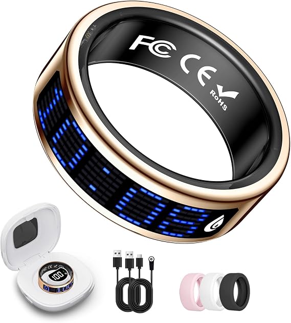 Smart Ring for Women & Men, Fitness & Health Tracker with Display Screen, IP68 Waterproof Smart Rings for Health Monitoring, Fitness Tracker Ring with Call Notification, No App Fe