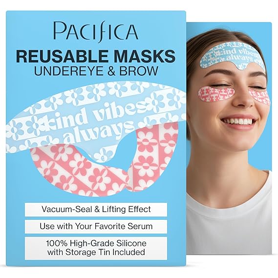 Pacifica Reusable Mask Set Silicone Undereye & Brow Mask Set for Forehead & Under Eye, Anti-Wrinkle, Firming, Pair with Serum, Vegan & Cruelty-Free, 3 Pieces