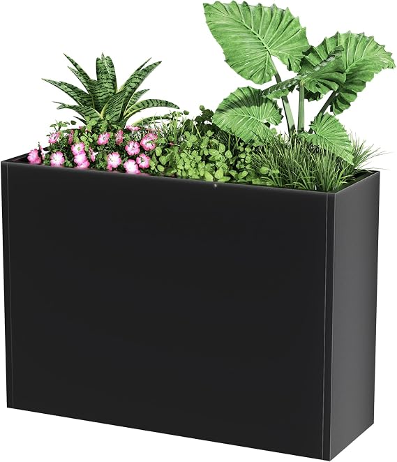 Nessxa Metal Planter Box for Outdoor Plants 30" L x 12" W x 24" H, Heavy Duty Steel Large Planter Box with Removable Insert Shelf, Modern Decor for Tall Plants, Trees, Flowers (Black)