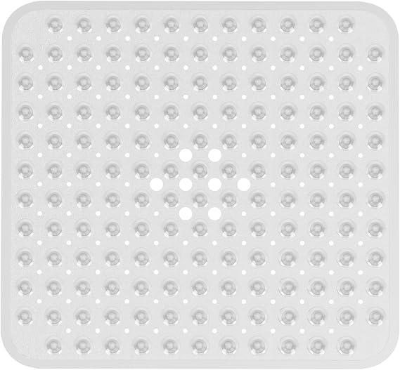 AmazerBath Shower Mat Non Slip 21 x 21 Inches, Square Shower Mat with Suction Cups and Drain Holes, Shower Stall Mat Machine Washable (Clear)
