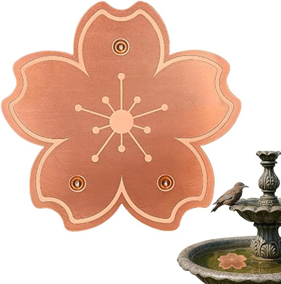 Copper Bird Bath Disk, Flower Shape Copper Bird Bath Cleaning Disk, Physical Safe Clean Water Birdbath Coppers Disc, Rust-Resistant Pet Feeding Plate, for Backyard Balcony Patio Park