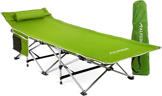Alpcour Folding Camping Cot Deluxe Collapsible Single Person Bed in a Bag w/Pillow for Indoor & Outdoor Use Ultra Lightweight, Comfortable, Heavy Duty Design Holds Adults & Kids Up to 300 Lbs