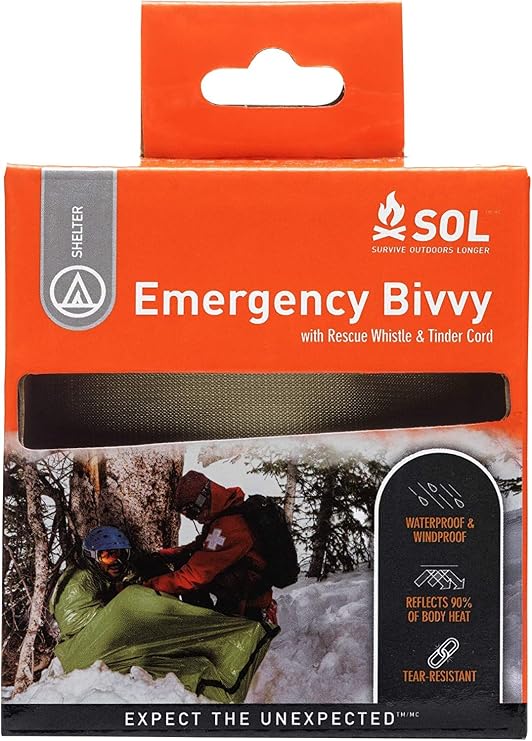 Survive Outdoors Longer 90% Emergency Bivvy -  with Survival Whistle & Tinder Paracord Drawstring - Add to Emergency Kit & Hiking Gear - Waterproof, Windproof & Tear-Resistant