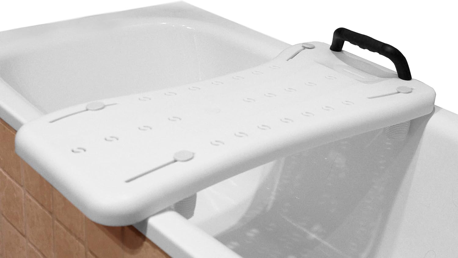 PEPE Mobility Bath Board Seat for Adults with Handle, Adjustable to Fit 16"-24" Width Baths, Drainage Holes, Bath Aids for Elderly Transfer Board
