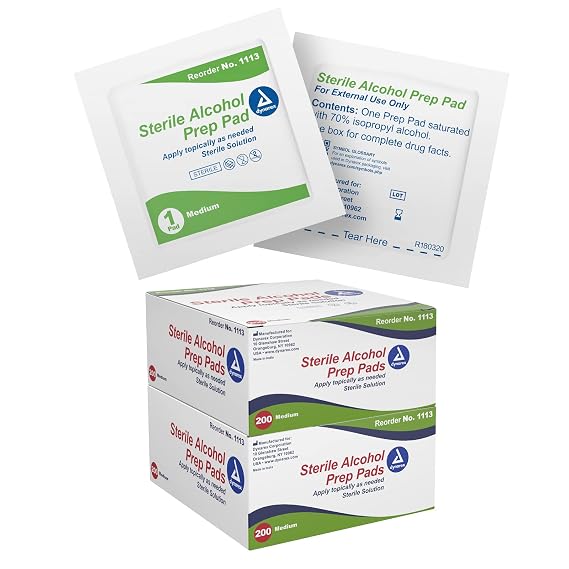 Dynarex Alcohol Prep Pads, Medical-Grade and Non-Woven Prep Pads, Saturated with 70% Isopropyl Alcohol, Rapid-Acting Antiseptic Wipes, 1-Ply, Medium, 2 Boxes of 200 Alcohol Prep Pads