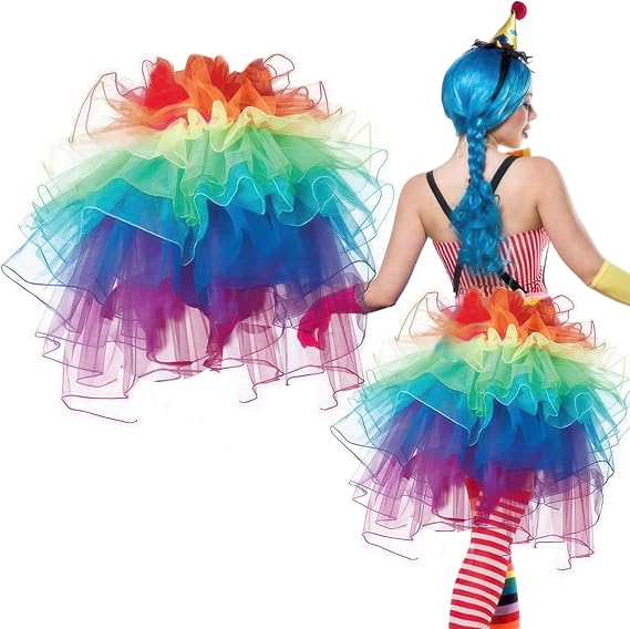 Rainbow Cake Skirt Gay Pride Tulle Tutu Skirt Fairy Colorful Tie on Bustle Layered Ribbon Dance Skirts for Girls Women Men LGBTQ Parade Halloween Costume Cosplay Party