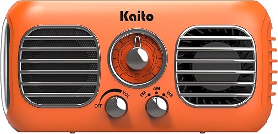 Kaito KA777 Emergency Radio & Portable Fan AM/FM NOAA Weather Radio and 4,000 mAh Power Bank Rechargeable with Solar Panel and Hand Crank (Orange)