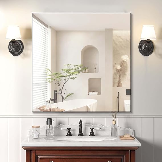 BEAUTME Wall Mounted Mirror, Washbasin Mirror, Full-length Mirror, Wall Mounted, Bathroom Mirror, Lightweight Mirror, Stylish, Bathroom, Makeup, Toilet, Family Decoration Gift, Vertical, Horizontal