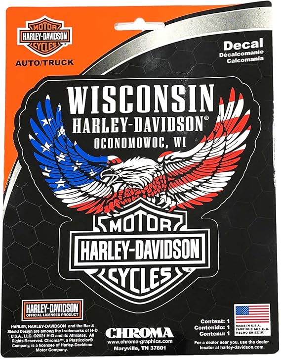 Harley-Davidson Wisconsin Harley Custom Dealer Decal, RWB Up-Winged Eagle