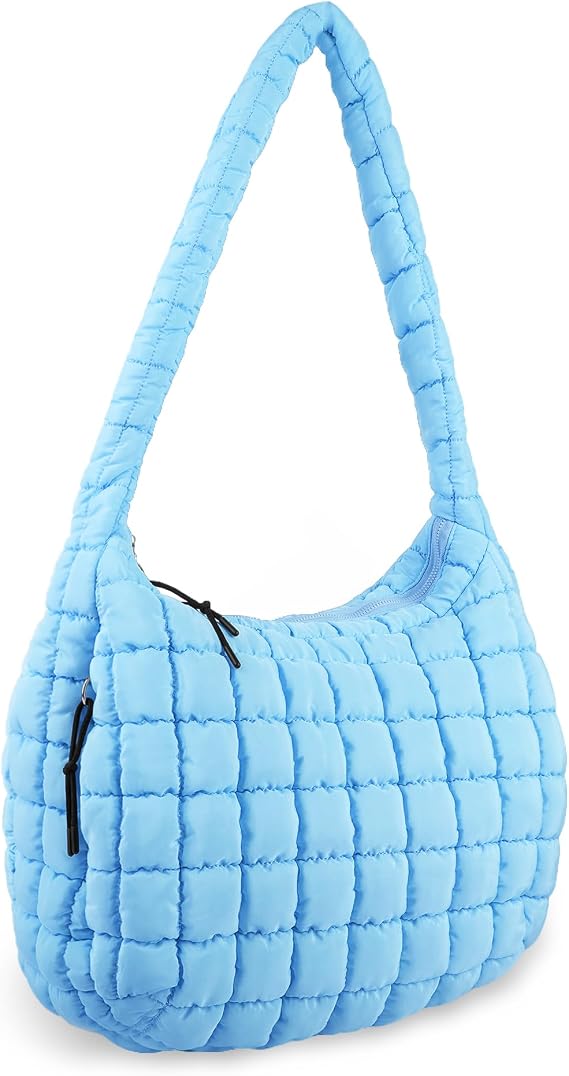 Quilted Puffer Tote Bag Purse Puffy Crossbody Shoulder Bag,Lightweight Nylon Hobo Bag Puffer Carryall Bag for Women Girl