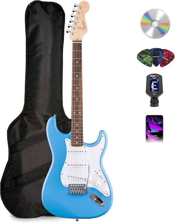 Fender Squier Stratocaster - California Blue Bundle with Gig Bag, Tuner, Picks, and Austin Bazaar Instructional DVD