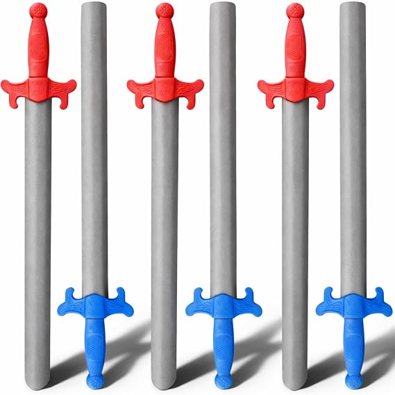 Liberty Imports 6 PCS Giant Foam Swords, Large 1:1 Scale Strong Toy Weapons, Kids Medieval Warrior Knights Pretend Play Safe Fighting Set - Red vs Blue (30 Inches)