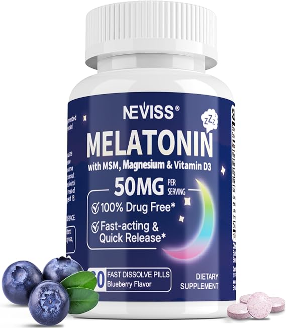 Melatonin 50mg Extra Strength Fast Dissolve Tablets with Magnesium, 60Cts