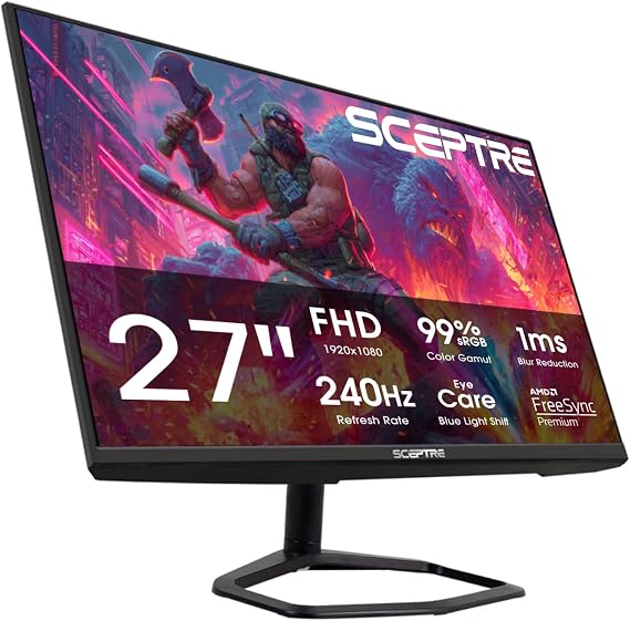 New! Sceptre 27 inch 240Hz Gaming Monitor AMD FreeSync Premium HDMI x2 DisplayPort x2 1ms100% sRGB Build-in Speakers Machine Black 2026 (E275B-FWD240 Series)