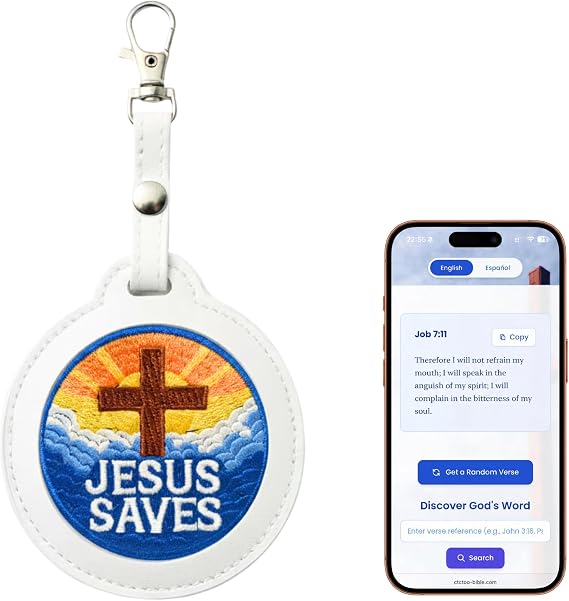 NFC Bible Verse Keychain | Embroidered Patch | Inspirational Christian Gift for Men & Women | Religious Tag for Keys