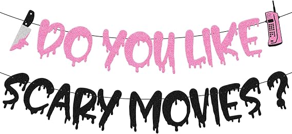 Do You Like Scary Movies Banner Halloween Decoration Halloween Party Banner Horror Movie Have A Killer Scream Party Decoration Scary Night Birthday Party Supplies (Pink)