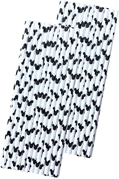Mickey Mouse Ear Inspired Paper Straws - Black White - 50 Pack - Outside The Box Papers Brand