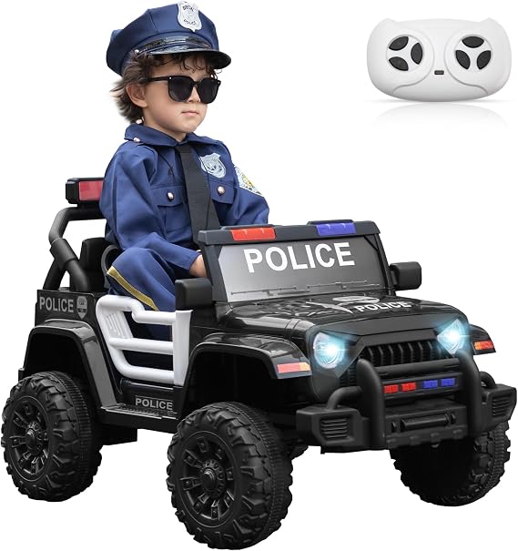 TOBBI 12V Police Car Ride on with Remote Control for Toddlers to Drive