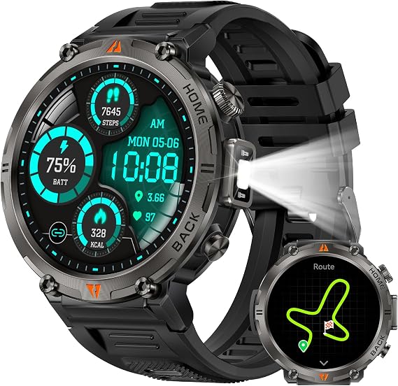 Military Smart Watches for Men Built-in GPS LED Flashlight Smartwatch | Rugged Tactical Smart Watch 3ATM Waterproof Compass Calls 530mAh Battery Fitness Tracker with HR/Sleep Monitor iOS Android
