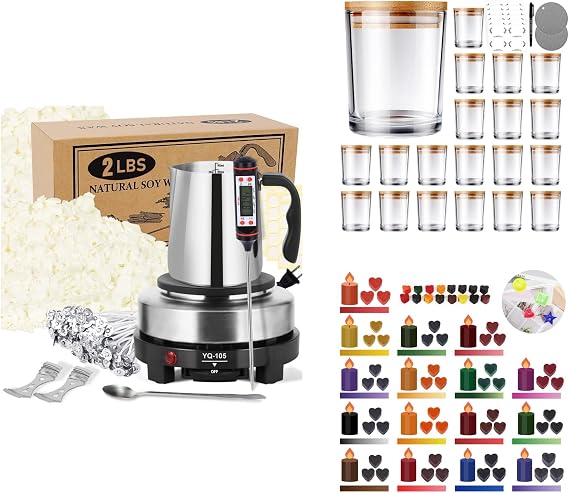 SAEUYVB Candle Making Kit for Beginners, 2lbs Natural Soy Wax Kit, 16 Colors Candle Dye, 20 PCS Candle Jars with Lids, Complete DIY Candle Making Supplies for Adults