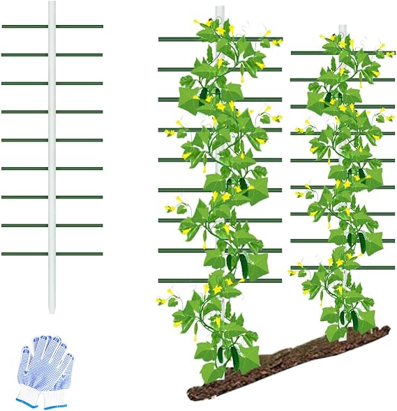 Agfabric 7ft Garden Trellis for Climbing Plants Outdoor, U Tower Trellis with 9 Arms (each 2ft), Fiberglass Plant Support Trellis for Fruits, Tomatoes, Cucumber Plants, U Cross-section (7ft*2ft,1pack)