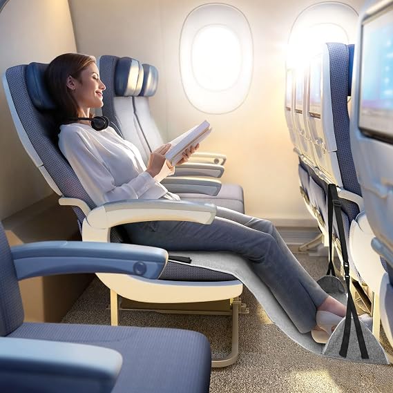 Foot Hammock for Flight Portable Plane Full Leg Hammock Adjustable Flight Foot Rest Lightweight Airplane Essentials Provides Relaxation and Comfortable for Long Flights Office Under Desk Car