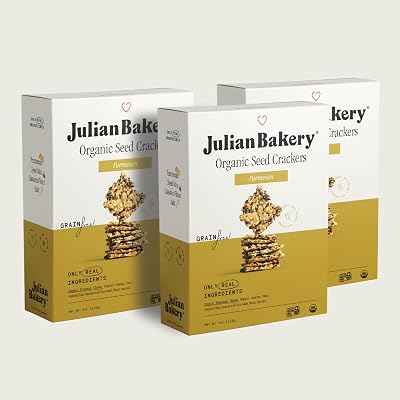 Julian Bakery Organic Seed Crackers - Parmesan 4oz | Gluten Free and Organic Certified | Grain Free | Low Carb 3PACK