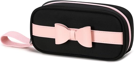 Pencil Case for School,Pink Bow Pen Bag with Zipper, Large Capacity Organizer Bags Stationery Makeup Purse for College Office Cute Pouch Pocket Bags for Girls Women,Teens (Black Pink, Large)