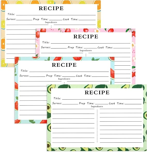 72 Blank Recipe Cards for Bridal Shower and Wedding - 4x6 Double Sided, 4 Fruit Design