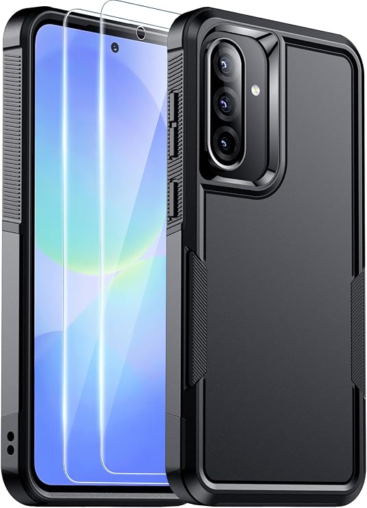 Red2Fire for Samsung Galaxy A36 A56 5G Case,[2Pcs Tempered Glass Screen Protector][Military Grade Shockproof] Non Slip Heavy Duty Full Body Protection Phone Case for A36/A56 6.7 inch 2025,Black