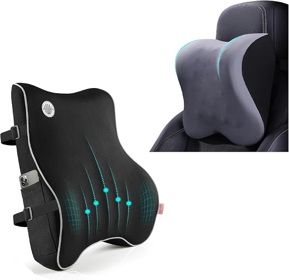 Car Neck Pillow and Lumbar Support Pillow -Black